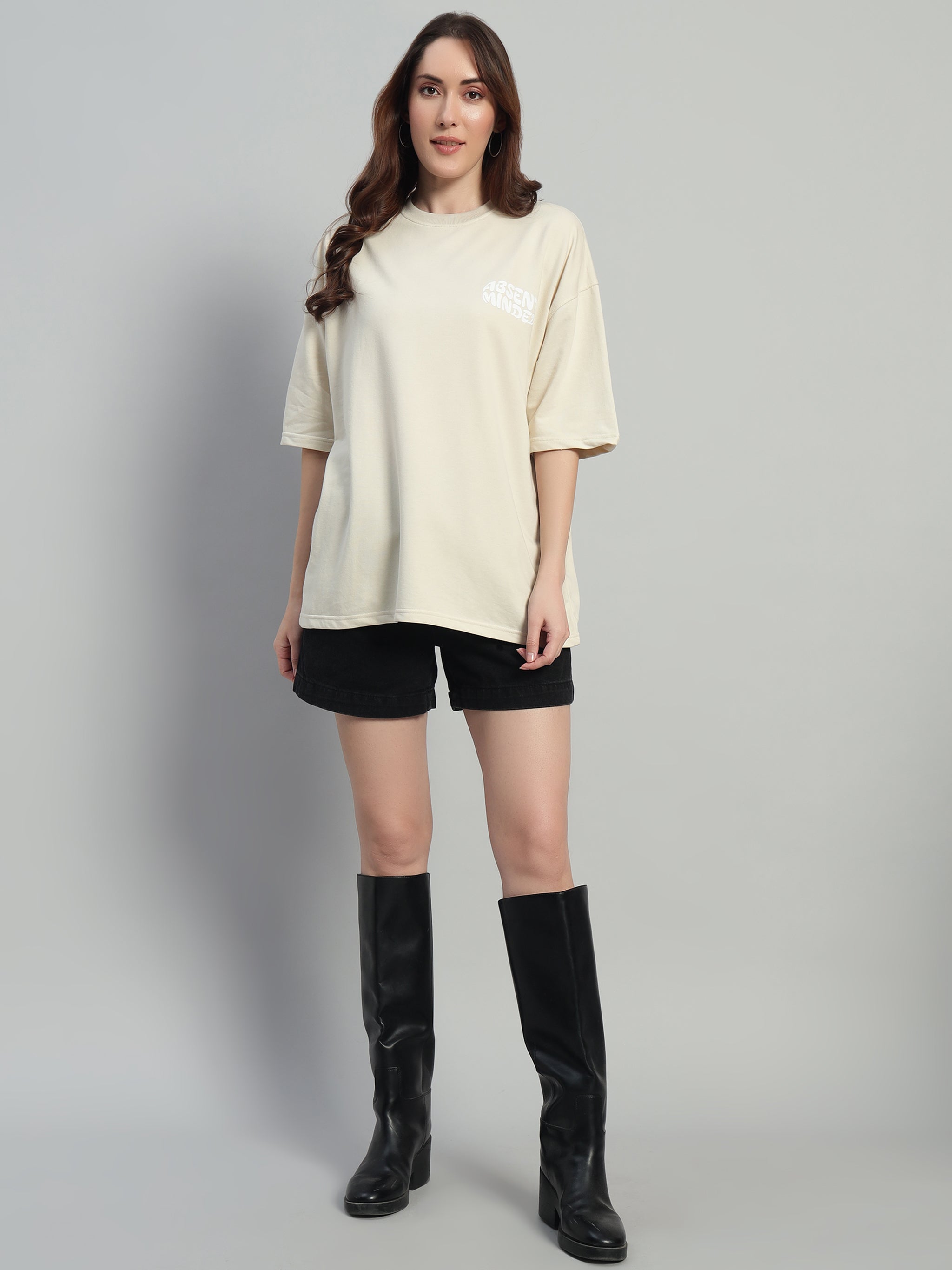 Absent Minded Beige Oversized T-Shirt