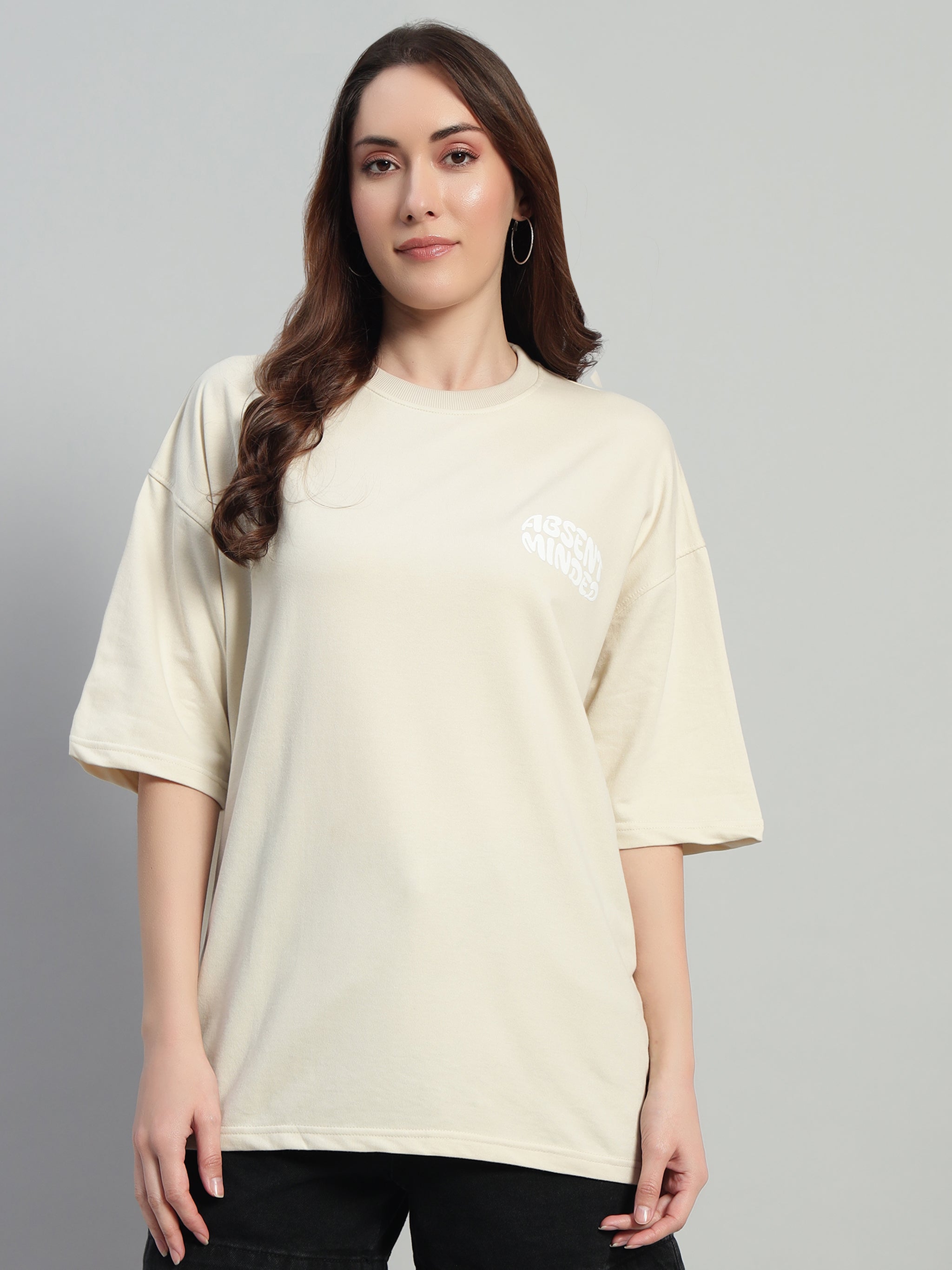 Absent Minded Beige Oversized T-Shirt