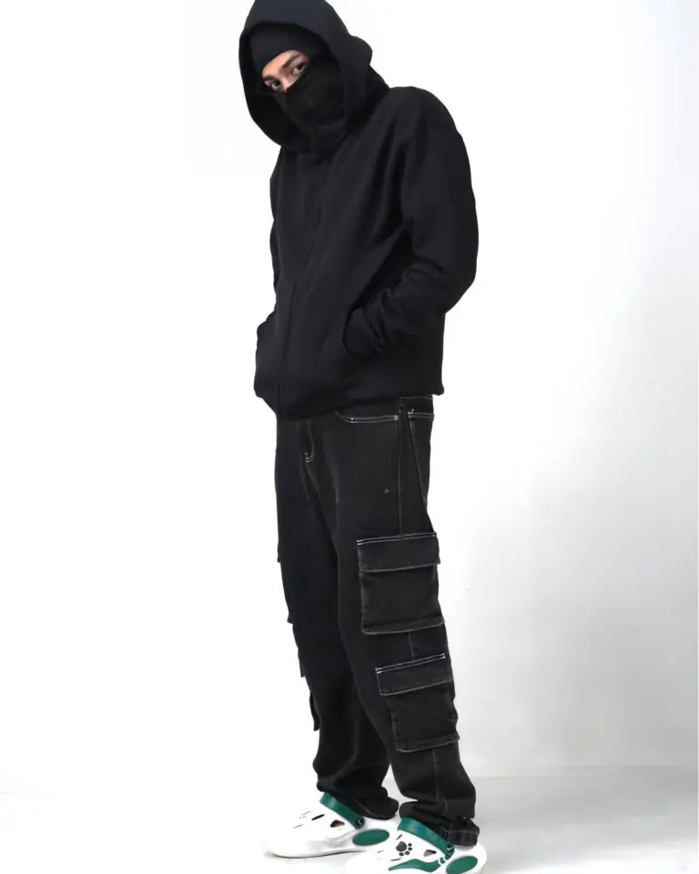 WESTYN Balaclava Zip-Up Hoodie – Heavyweight 380 GSM (Black)