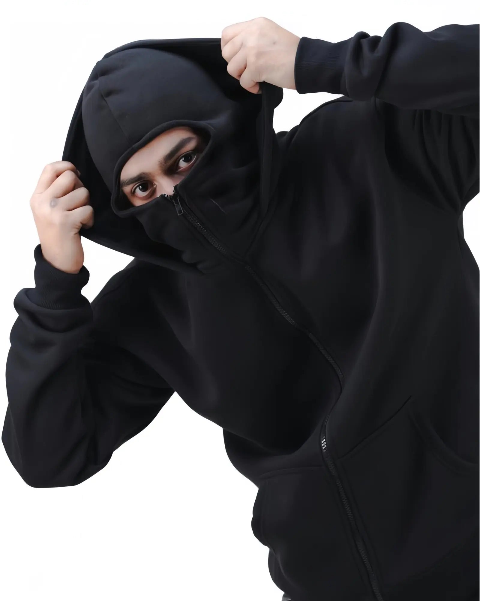 WESTYN Balaclava Zip-Up Hoodie – Heavyweight 380 GSM (Black)