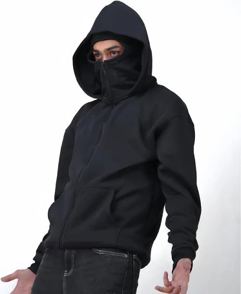 WESTYN Balaclava Zip-Up Hoodie – Heavyweight 380 GSM (Black)